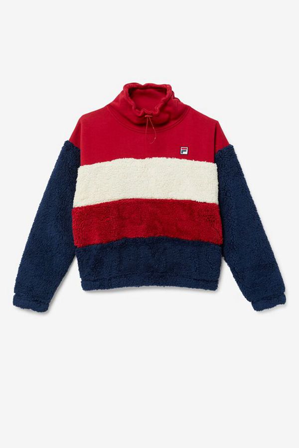 Fila Mikiny Damske Červené / Námornícka Modrá - Mahika Sherpa Pullover Vypredaj - Slovakia 80637-FWE